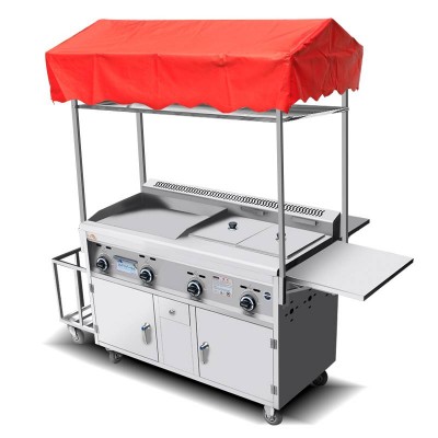 French Fries Vehicle Mobile Gas Food Stall Cart Grill And 2 Fryers Food Cart For Fried Chicken And French Fries