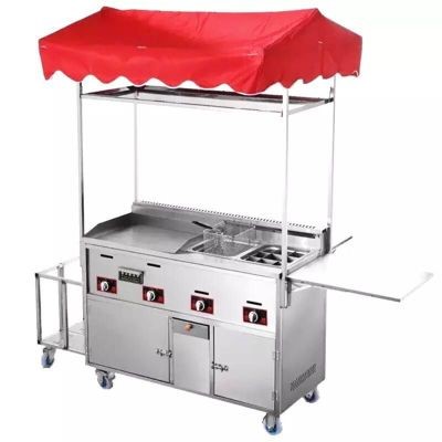 Mobile Deep Fryer Cart Gas For Street Food Trolley Cart Gas Grill Food Vending Cart